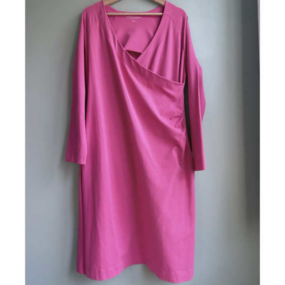 Soft Surroundings Wear Anywhere Dress Stretch Knit Pink Faux Wrap V-neck XL - Picture 9 of 15